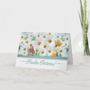 Carte GERMAN Easter Daisy Garden Bunny and Eggs