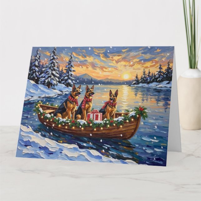 Carte German Shepherd Christmas Boat Holiday (Devant)