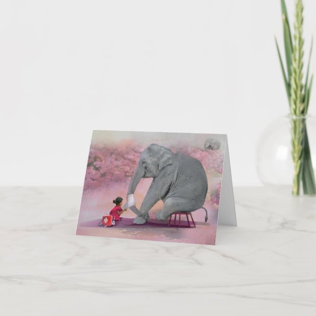 Carte Get Well - Girl Giving First Aid To Elephant (Devant)