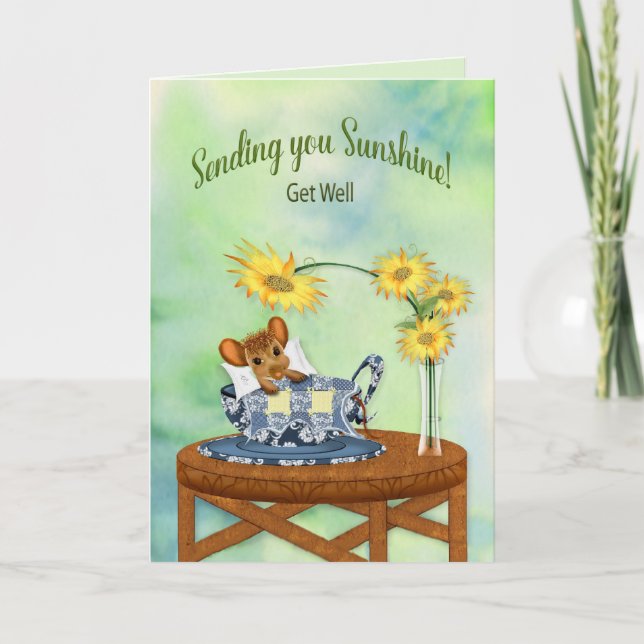 Carte Get Well  - Mouse in Tea Cup Resting (Devant)