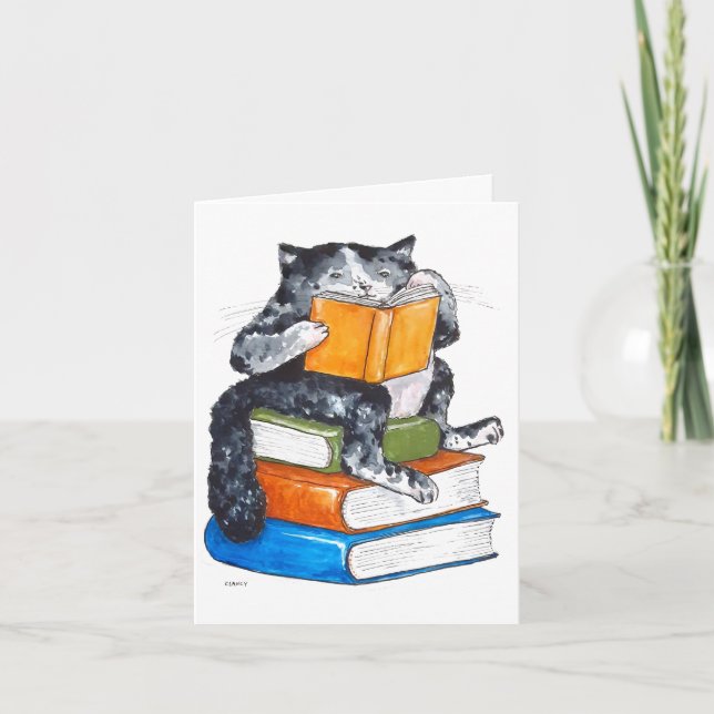 Carte Get Well Soon - chat avec livres (Devant)