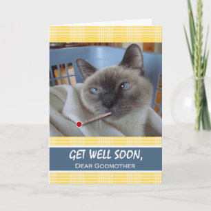 Carte Get Well Soon for Godmother, Sick Cat au Basket
