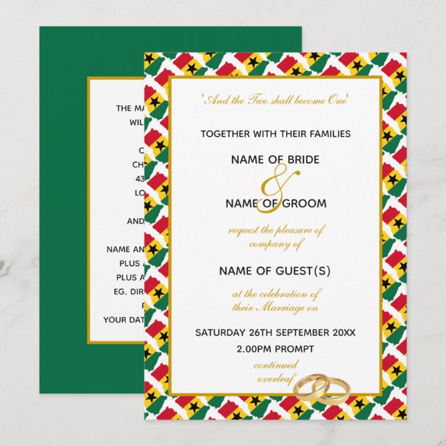 CARTE GHANA avec Élégant script Mariage ghanéen (Devant / Derrière)