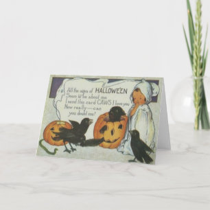 Carte Ghost Crow Jack-o'-lantern Citrouille Chat noir