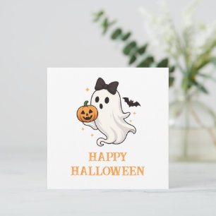 Carte Ghost mignon avec Bow et Citrouille   Halloween