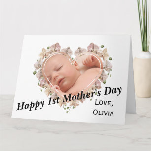 Carte GIANT Fête des mères Bébé Photo Coeur Floral