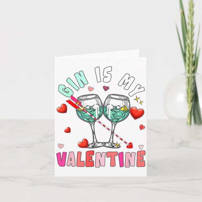 Carte Gin Is My Valentine Hearts Matching Drinker Family (Devant)