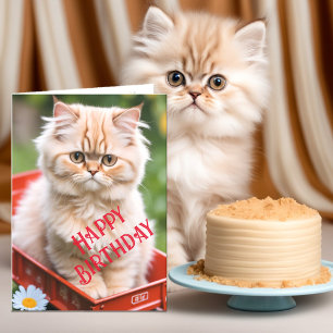 Carte Gingembre et crème Tabby Chat en Wagon rouge Anniv