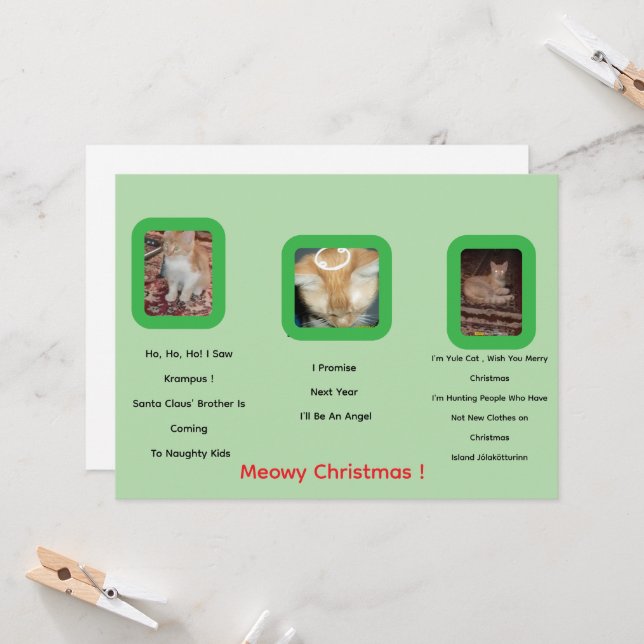 Carte Ginger Cat Texte photo Whimsical Christmas Card (Devant/Arrière en situation)