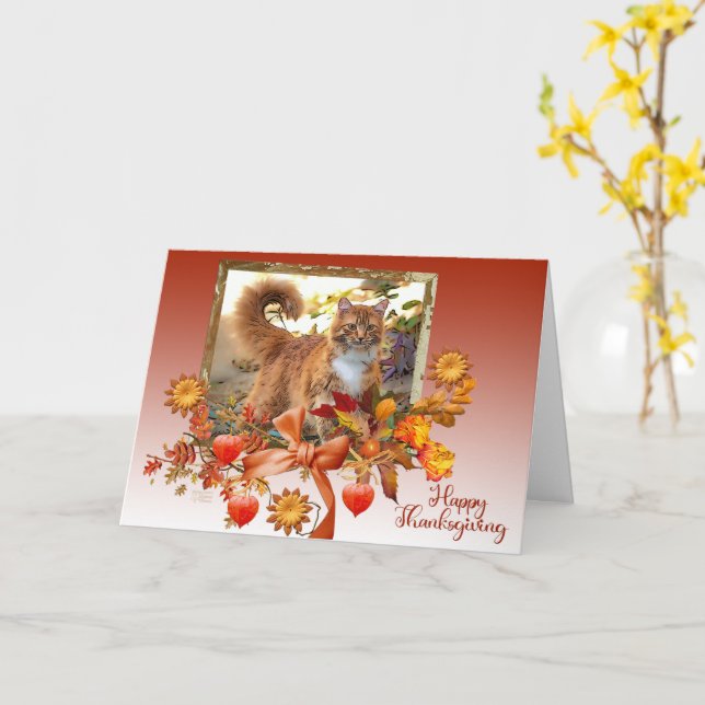 Carte Ginger Cat Thanksgiving (Fleur jaune)