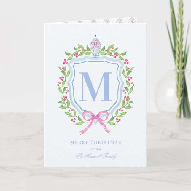 Carte Ginger Jar & Christmas Berries Monogramme Photo (Devant)