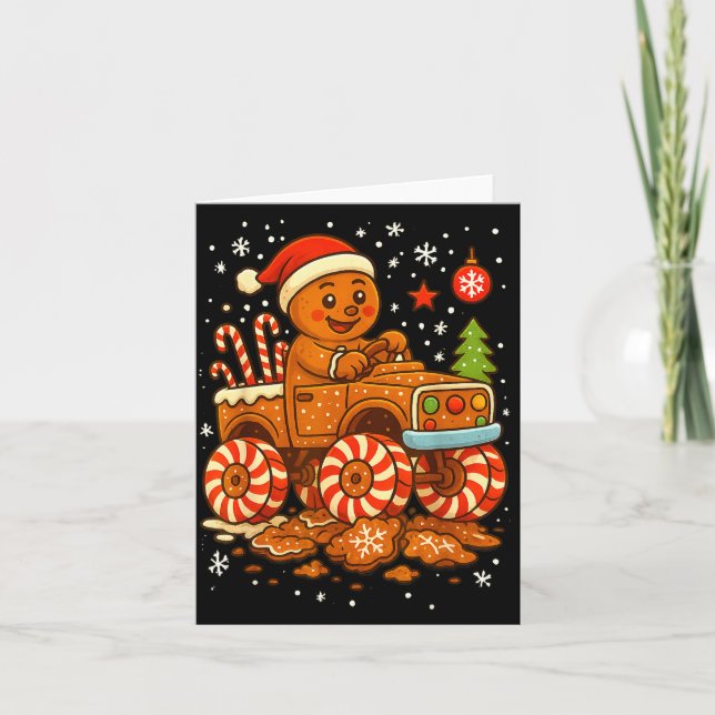Carte Gingerbread Monster Truck Christmas Snow Cute Xmas (Devant)