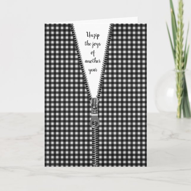 Carte Gingham noir et blanc avec fermeture éclair pour a (Devant)
