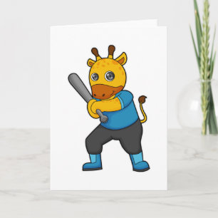 Carte Girafe au baseball avec batte de baseball