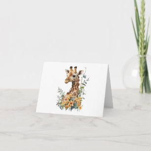 Carte Girafe bébé dans un champ de fleurs BLANC