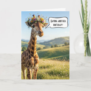 Carte Girafe d'anniversaire humoristique avec couronne f