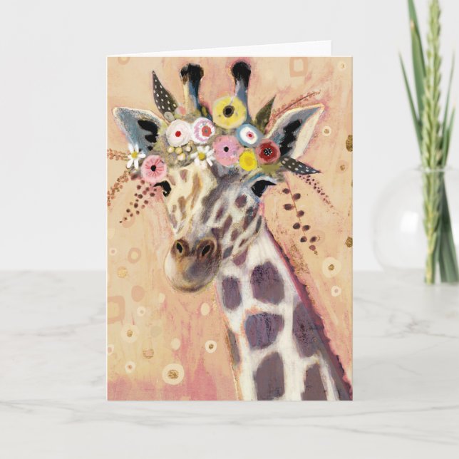 Carte Girafe de Klimt | orné en fleurs (Devant)