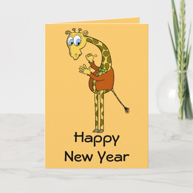Carte "girafe drôle" dessin animé "Bonne année" (Devant)