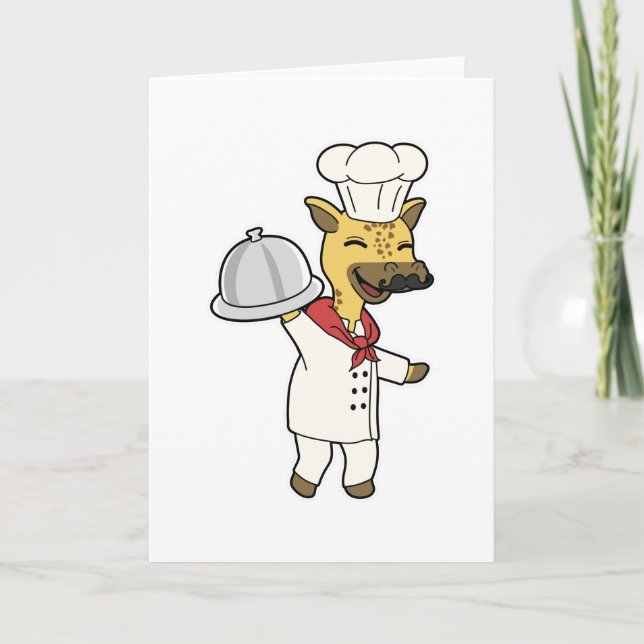 Carte Girafe en chef avec tablier et plateau de Cuisine (Devant)