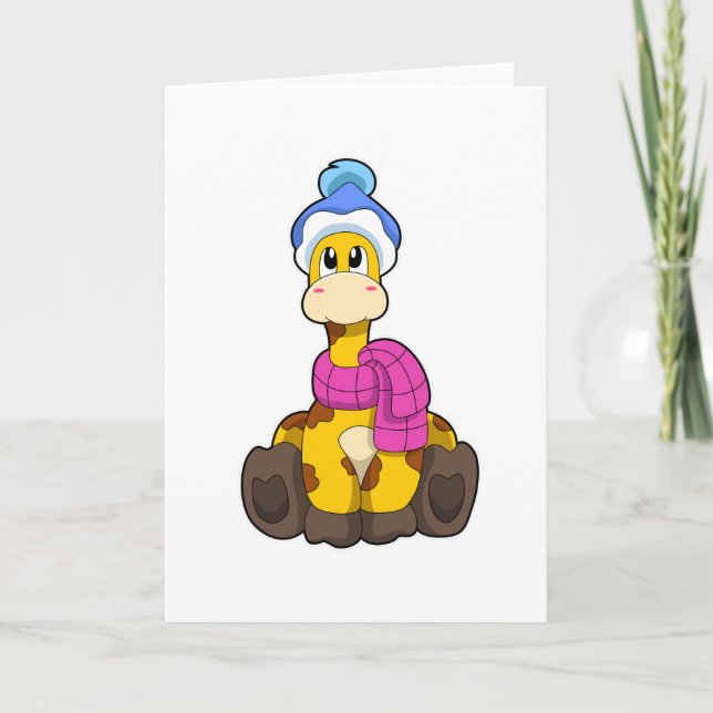 Carte Girafe en hiver avec écharpe et chapeau (Devant)