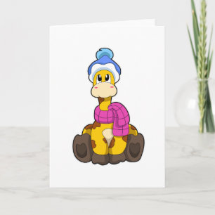 Carte Girafe en hiver avec écharpe et chapeau