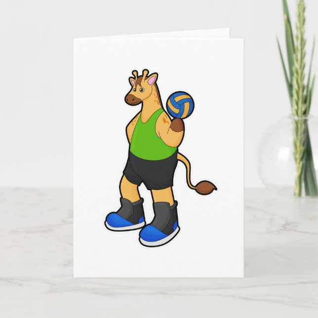 Carte Girafe en joueur de volley avec ballon de volley (Devant)