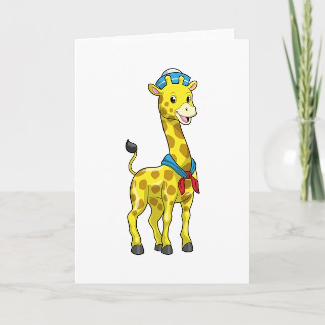 Carte Girafe en marin avec chapeau de marin (Devant)