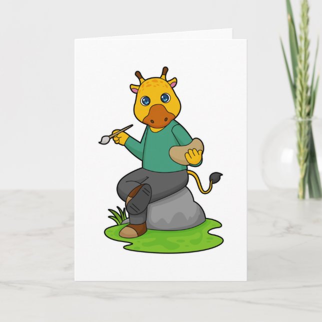 Carte Girafe en Peintre avec pinceau (Devant)