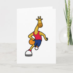 Carte Girafe en tant que joueur de basketball avec ballo