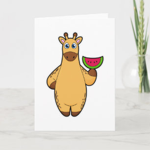 Carte Girafe en train de manger de la pastèque