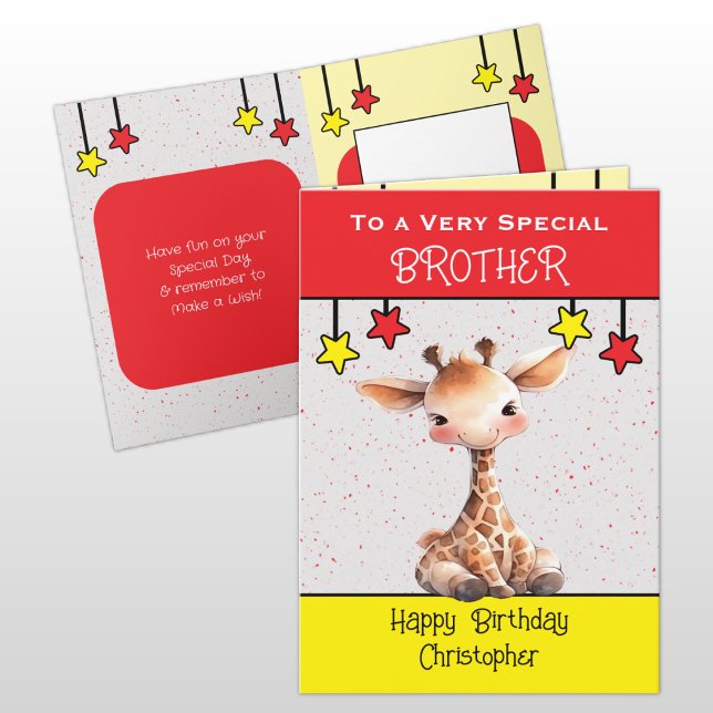 Carte Girafe Frère spécial enfants anniversaire rouge (Créateur téléchargé)