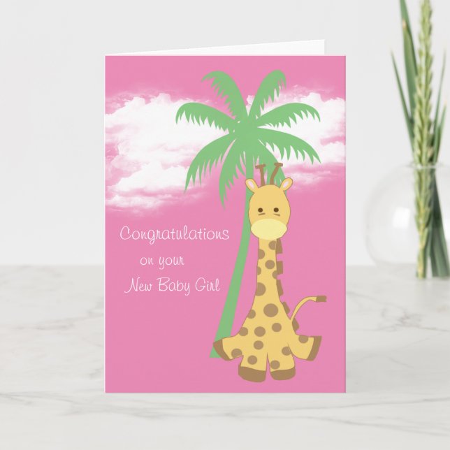 Carte Girafe rose de nouvelles félicitations de bébé (Devant)