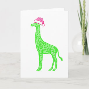 Carte Girafe verte avec chapeau de Santa Rose