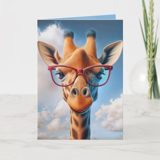 Carte Giraffe Anniversaire Avec Lunettes Rouges (Devant)