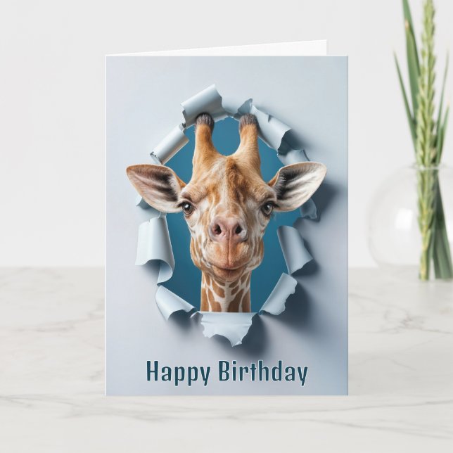 Carte Giraffe Anniversaire Pose à travers un trou de pap (Devant)