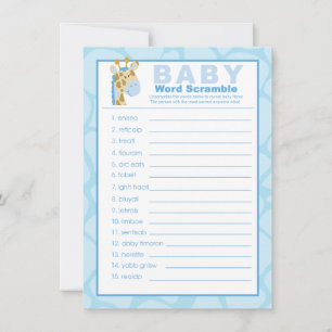 Carte Giraffe Bleue Baby shower Mot Scramble Jeu