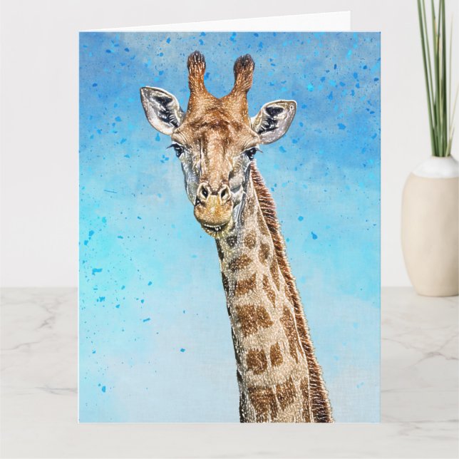 Carte Giraffe curieuse avec Ciel de Confetti Bleu (Devant)