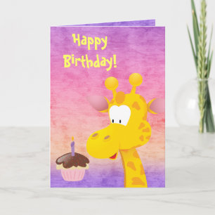 Carte Giraffe Cute & Cupcake Joyeux Anniversaire