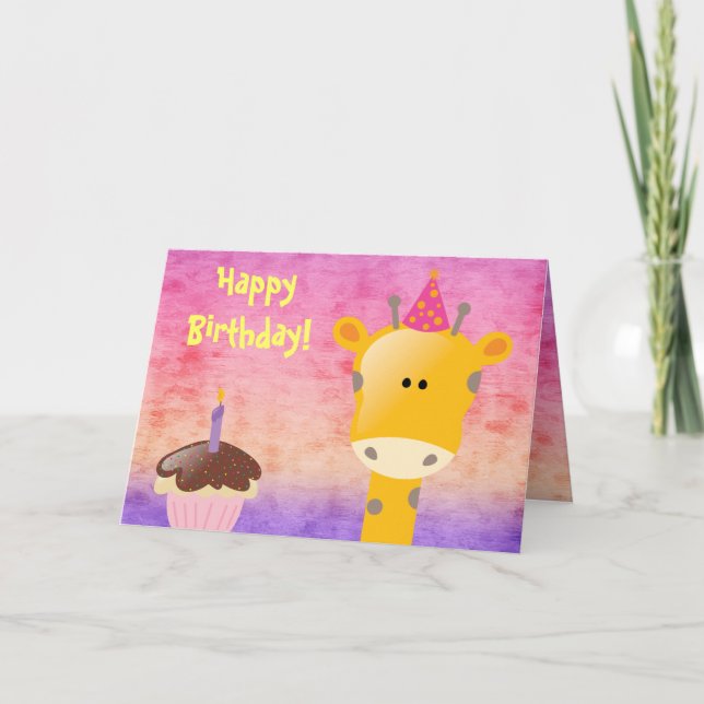 Carte Giraffe Cute & Cupcake Joyeux anniversaire (Devant)