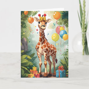 Carte Giraffe de dessin animé avec ballons et présentate