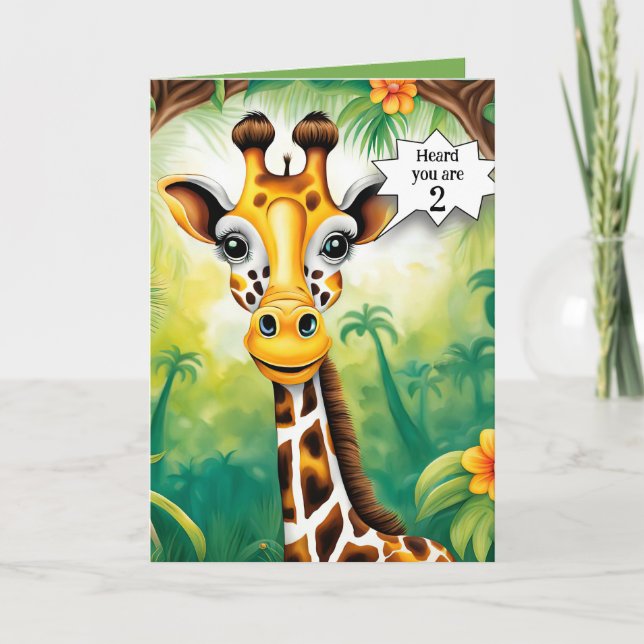 Carte Giraffe De Dessin Pour 2e Anniversaire (Devant)