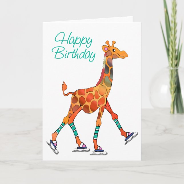Carte Giraffe de patinage sur glace Anniversaire (Devant)