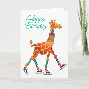 Carte Giraffe de patinage sur glace Anniversaire