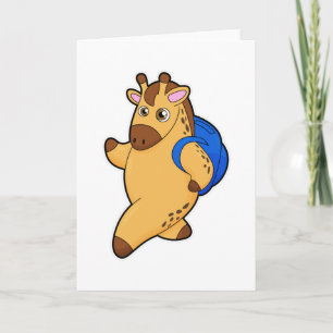 Carte Giraffe en tant qu'étudiant avec sac à dos