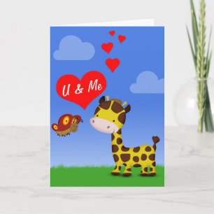 Carte Giraffe et papillon en amour