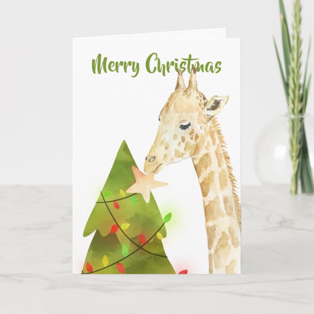 Carte Giraffe Joyeuses Fêtes Et Étoile D'Arbre De Noël (Devant)