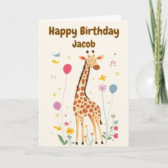Carte Giraffe mignonne Joyeux anniversaire pour enfants (Devant)