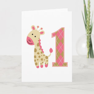 Carte Giraffe rose Premier anniversaire