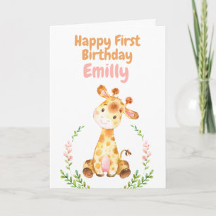 Carte Giraffe Safari Baby Happy 1er Birthday Card