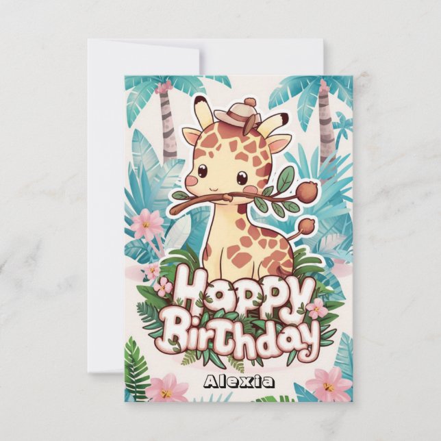 Carte Giraffe Safari modifiable Anniversaire (Devant)